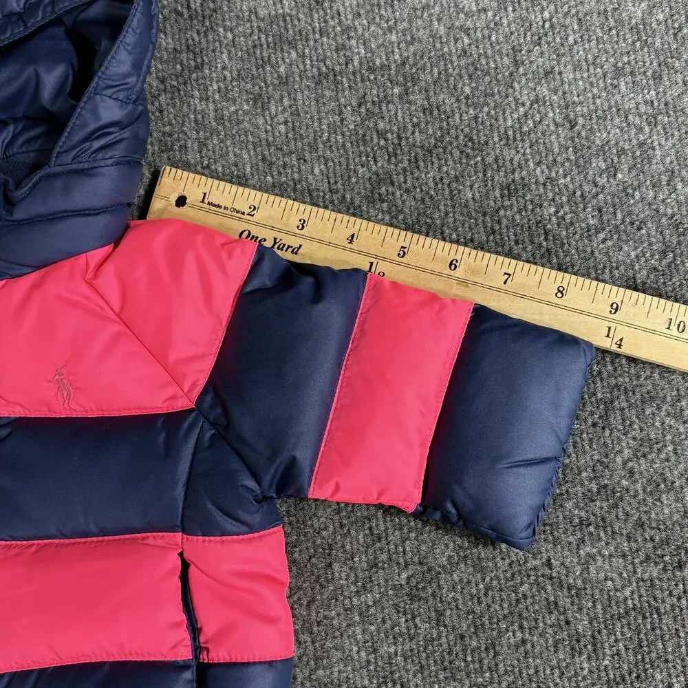 Ralph Lauren Jacket Infant Girls 3M Pink Navy Hooded Down Puffer Winter NEW